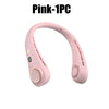 Pink 1PC hands-free neck fan with LED display shown from the side.