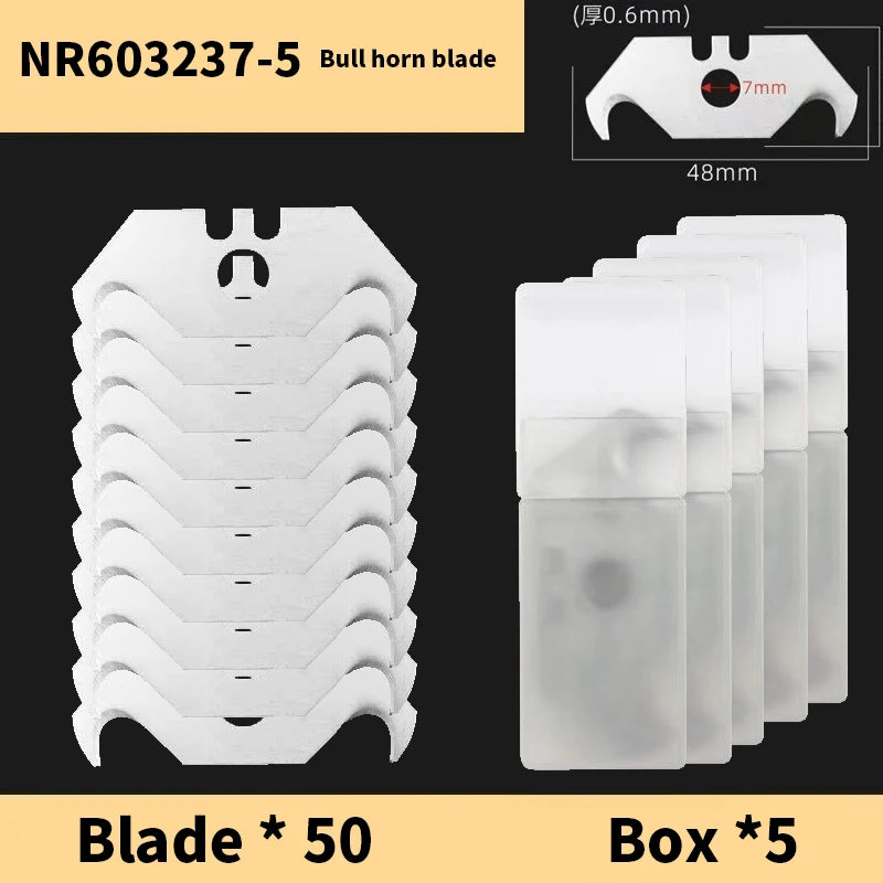 Un juego de 50 cuchillas de cuerno de toro y 5 cajas de cuchillas para manualidades y bricolaje.