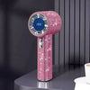 A pink LED turbine fan with a circular grille displaying 199 on a dark surface.