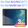 Three pieces of tempered glass screen protectors for iPad Air 1/Air 2 and iPad 5th/6th Gen tablets.
