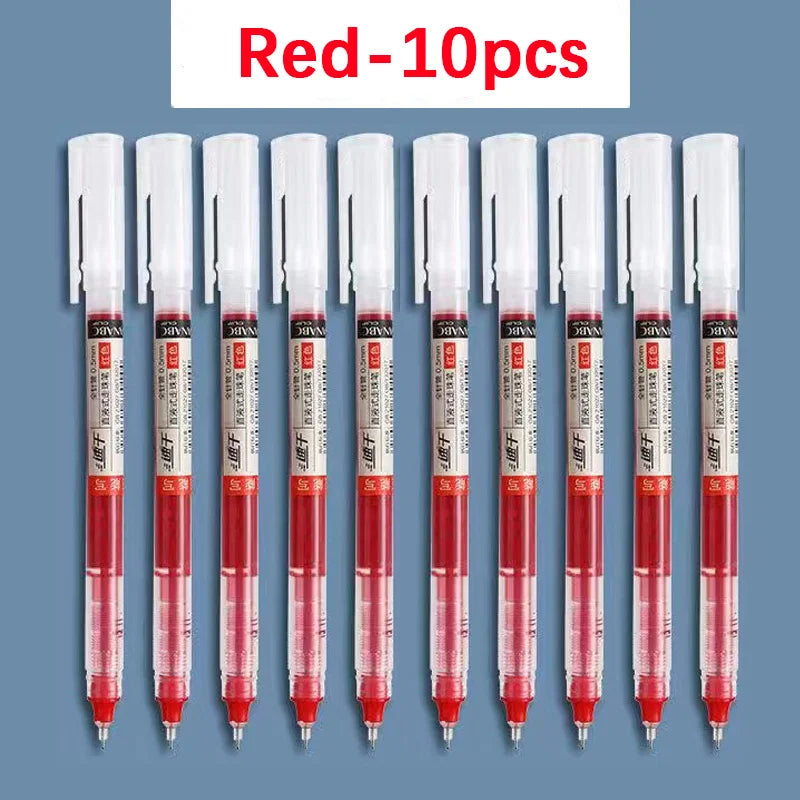 A set of ten red gel pens packaged for writing and art.