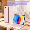 A pink and white universal Bluetooth keyboard case for various iPads shown next to a laptop.