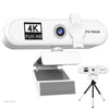 Webcam autofocus 4K HD blanche avec son boîtier et support de montage.