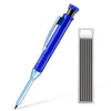 A blue mechanical pencil set with a sharpener and lead visible in a diagonal angle.