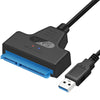 A black SATA to USB adapter cable connects a SATA drive to a USB port.