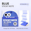 Blue sticky note box with 80 sheets and a pearlescent cartoon fruit design