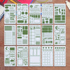 A set of fifteen green reusable journal stencils for scrapbooking and drawing patterns