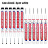 Six black and six white long nib marker pens for deep hole marking