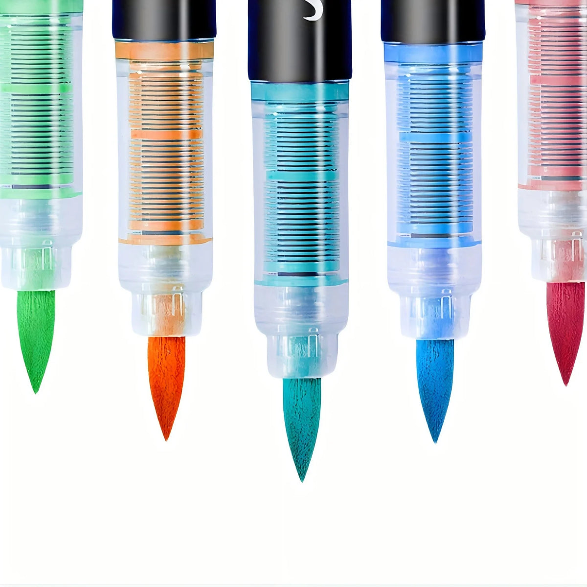 A set of multi-color acrylic paint markers showing various colors like green, orange, cyan, and blue.