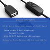محول كابل USB 2.0 ذكر إلى أنثى باللون الأسود مع مفتاح تشغيل/إيقاف ومؤشر LED.