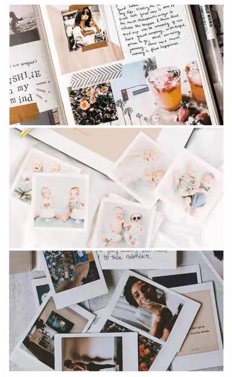 A collection of various photo sublimation prints and paper samples displayed on a white surface.