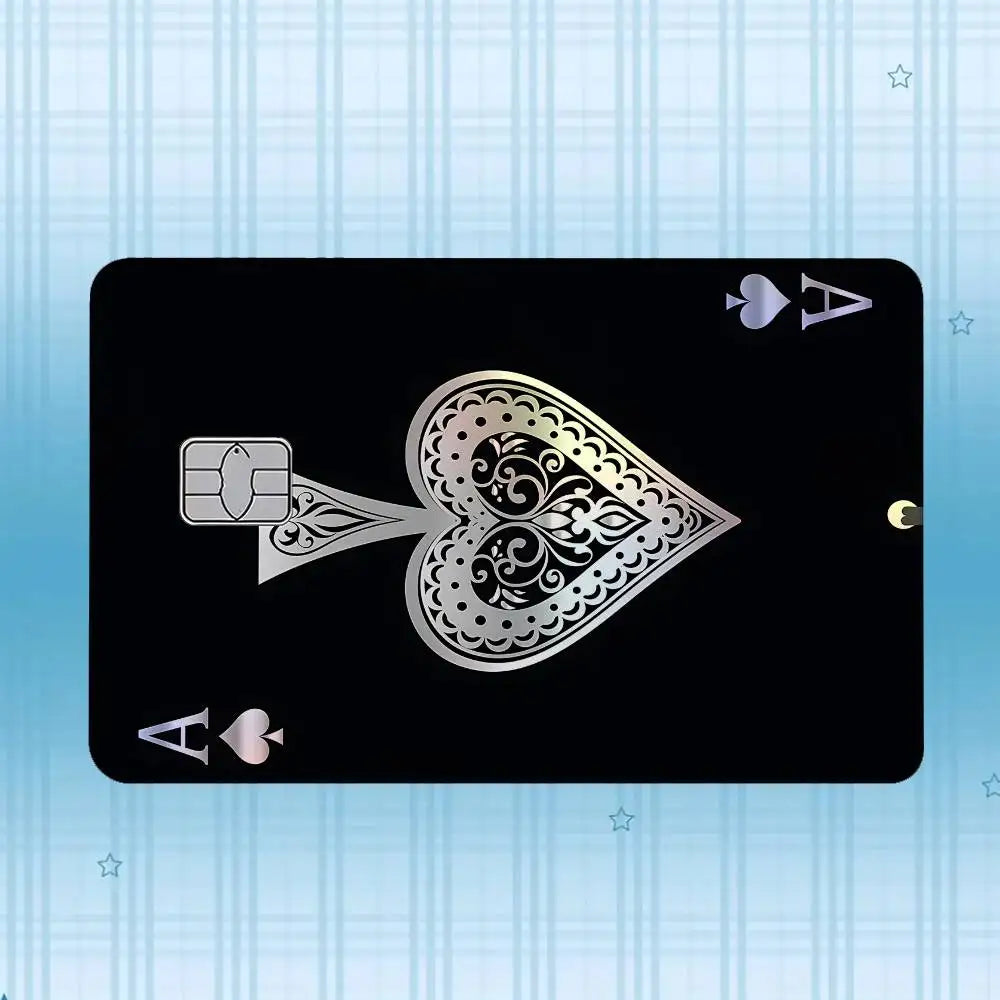 A black card featuring a silver holographic laser design with a heart shape and an Ace symbol.