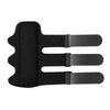 Black adjustable finger splint designed for pain relief and support.