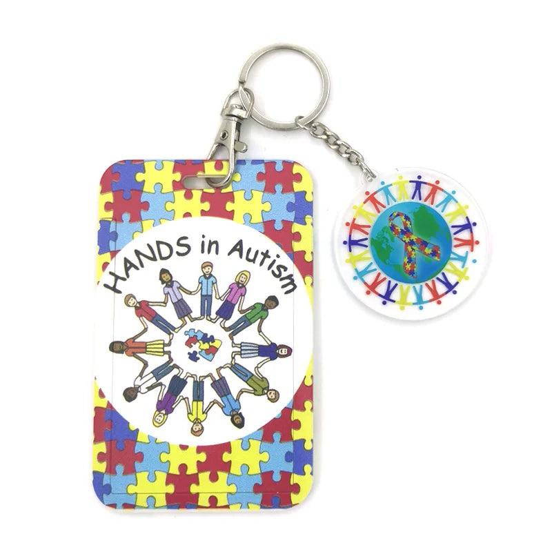 Anime-Muster-Lanyard Schlüsselring mit Puzzle-Teilen und Globus-Design