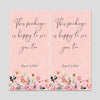 Two pink rectangular cards with handwritten text and floral accents for thank you notes