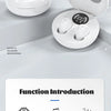 Auriculares mini blancos con diseño de anillo de lámpara de efecto luminoso, mostrados en su estuche abierto.