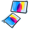 A light blue protective case for an Apple iPad displaying a colorful gradient background.