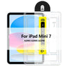 A clear plastic screen protector for an iPad Mini 7 showing a protective film and installation guide.