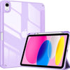 A purple hybrid protective case for an iPad, showing the tablet and a stylus holder.