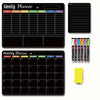 A set of weekly and monthly planning calendars for refrigerator use featuring grid layouts and colored markers.