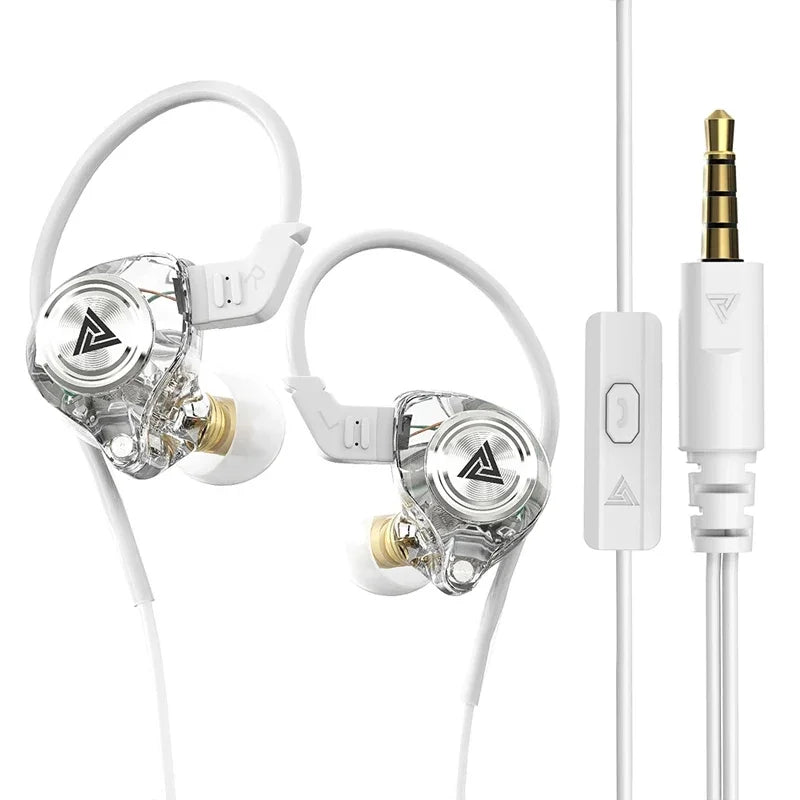 A set of wired hi-fi earphones with microphones and a detachable cable connector.