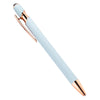 A light blue retractable stylus and ballpoint pen with gold accents.