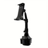 Black universal car mount for phones and tablets with a 360-degree rotating long arm