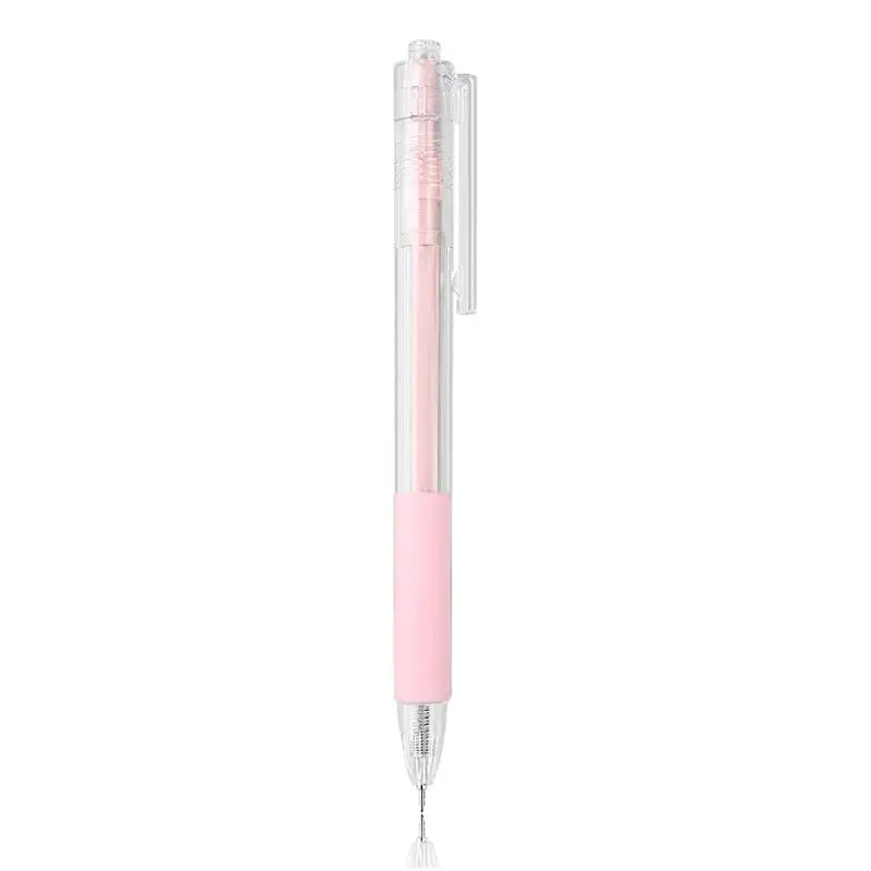 A clear precision utility knife with a pink handle and silver blade, used for crafting and scrapbooking.