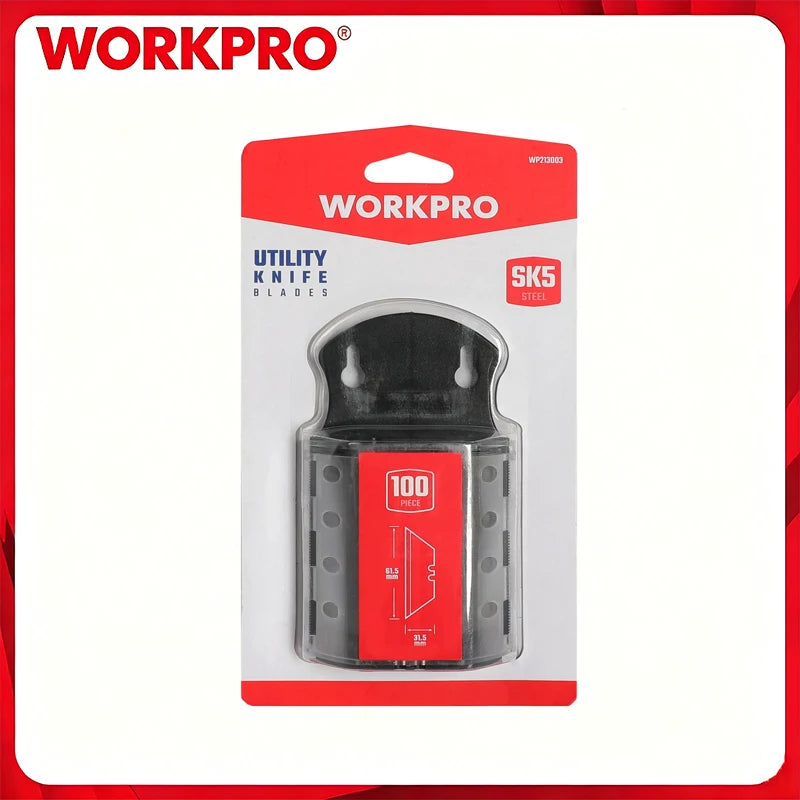 Boîte de 100 lames de couteau utilitaire en acier SK5 de la marque WorkPro