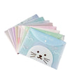 A set of four cute cartoon transparent document pouches for A4 papers in pastel colors.