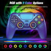 An RGB wireless gaming controller is shown with a colorful light bar display below it.