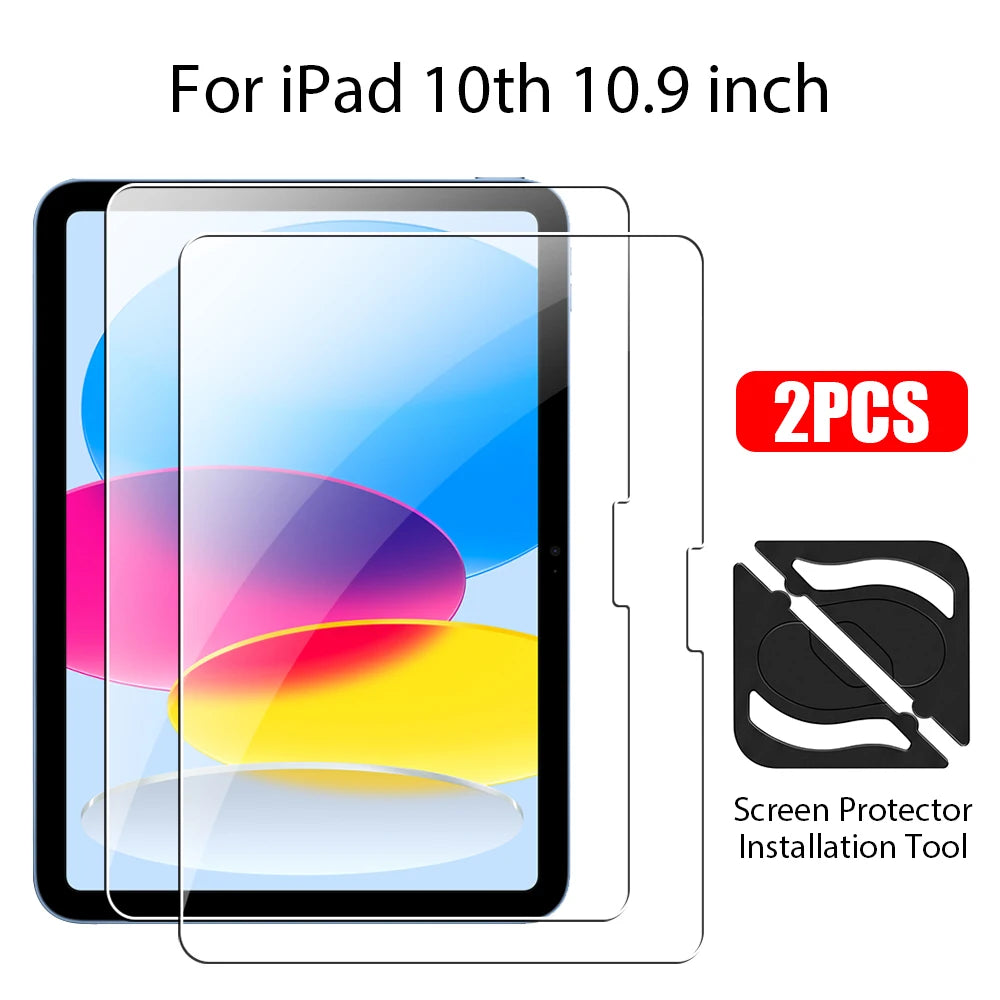 Two screen protector installation tools for an iPad 10th generation 10.9 inch device.