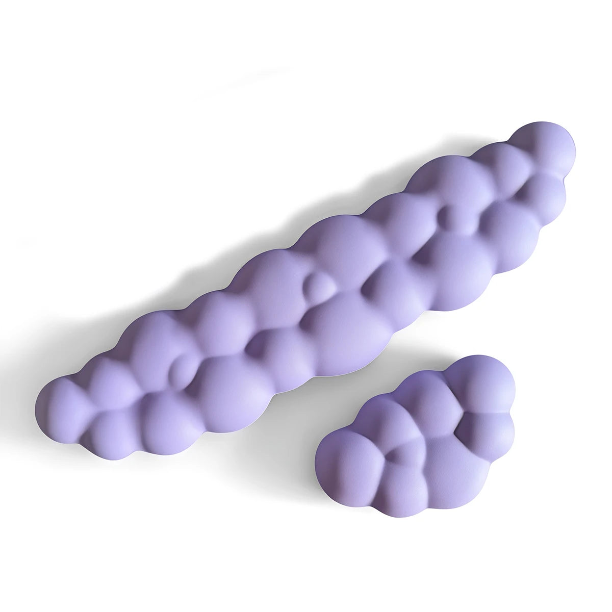 A light purple ergonomic memory foam wrist rest pad for desk and mouse, shown in profile.