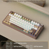 A close-up view of a mechanical keyboard with RGB backlight features and various function keys.