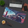 A large gaming mouse pad featuring a dramatic JDM car design with a red sports car and cityscape.