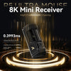 A black R5 Ultra Mouse 8K Mini Receiver is shown against a dark background with glowing light trails.