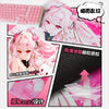 Pink and white gaming mouse pad featuring a character design with pink hair and pink accents.