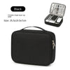 Black portable single-layer lug-gage for organizing and storing electronics cables.