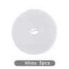 A roll of white reusable hook and loop cable ties, packaged in three pieces.