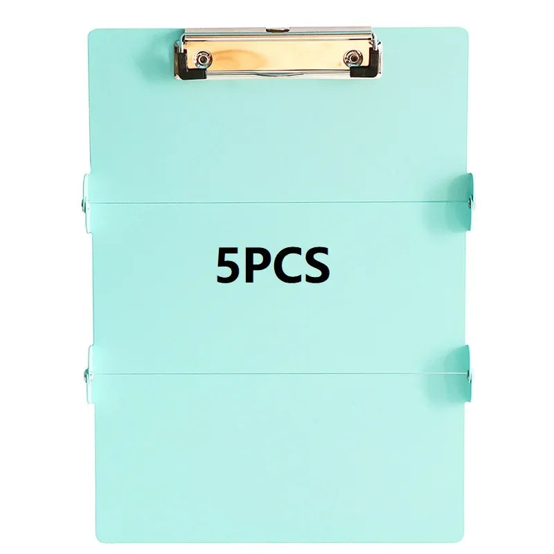 A light blue A4 foldable medical clipboard with a silver clasp and the text 5PCS printed on it.