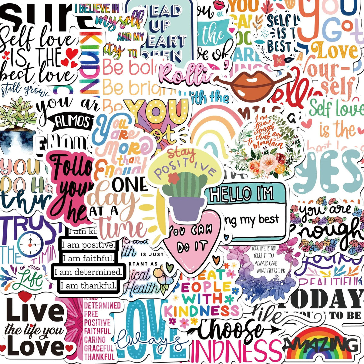 A collection of inspirational quotes and affirmations written in various fonts and styles on a white background.