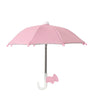 A pink umbrella stand with a suction cup base and a canopy, designed to hold a phone.