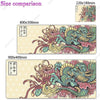 A comparison of two gaming desk mats featuring detailed purple and white Japan-style dragon artwork.