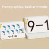 A set of arithmetic skill building cards showing front graphics and back arithmetic problems like 9-1 and 9-1=8