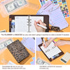 Leopard print A6 binder with 6-hole loose leaf system showing various layouts and pages.