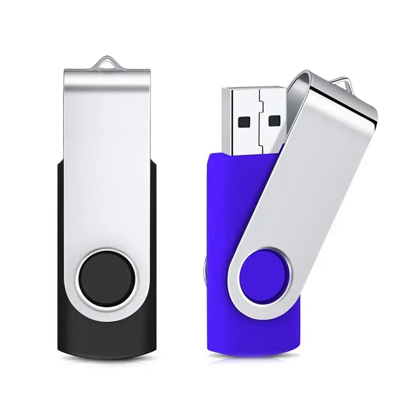 A silver metal USB 2.0 flash drive with a purple protective sleeve and a black casing.