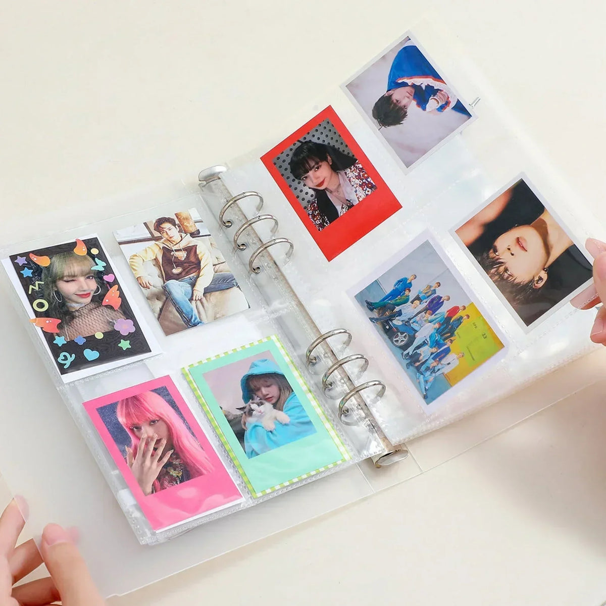 A set of A5 refillable photo sleeves for binder collection featuring various colorful and themed photos.