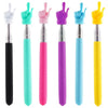 A set of five colorful retractable hand pointer sticks in black, teal, pink, purple, and yellow.