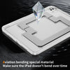 A clear protective case for an iPad featuring a diamond-shaped screen protector and aviation bending material.