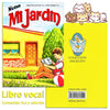 Buchcover von Nuevo Mi Jardin mit einem Jungen, der draußen liest, und einer Sammlung von Engelillustrationen.